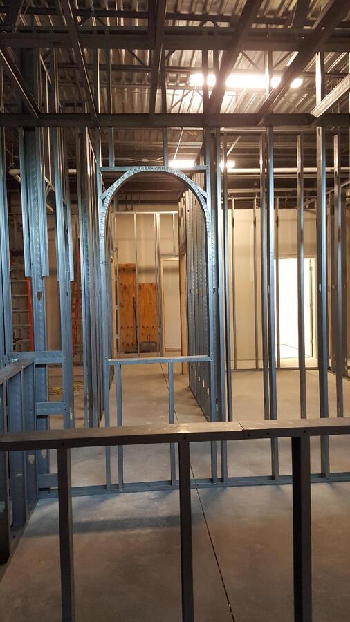 Steel-stud framing during the Fefles Family Chiropractic build-out